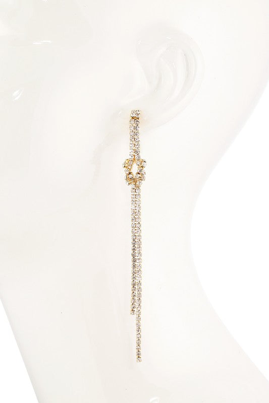 Gold linear dangle drop rhinestone earrings image 3