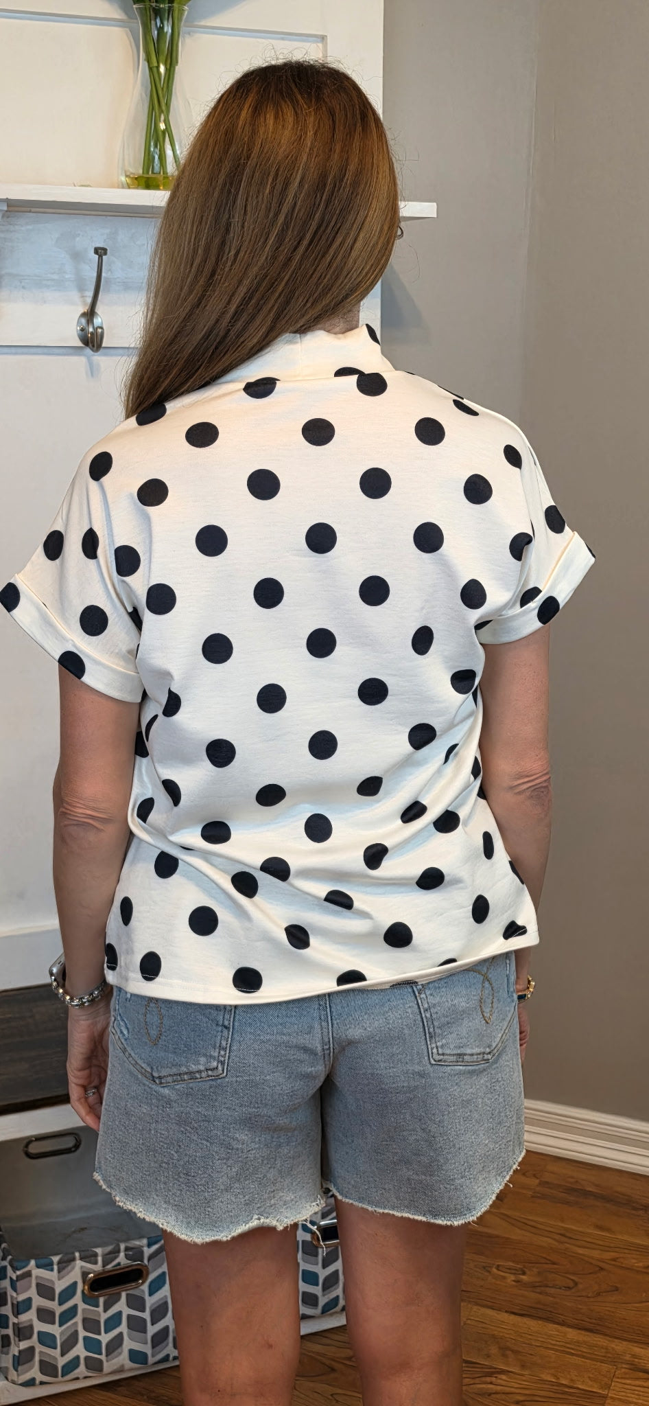 Polka Dot Print High Neck Dolman Top