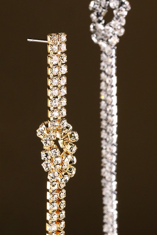 Gold linear dangle drop rhinestone earrings image 2