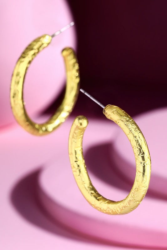 Gold hand hammered hoop earrings image 1