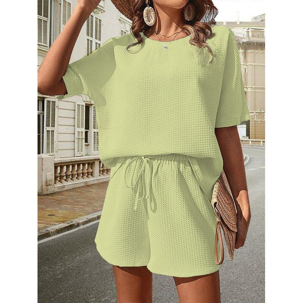 Mint textured shorts set image 0