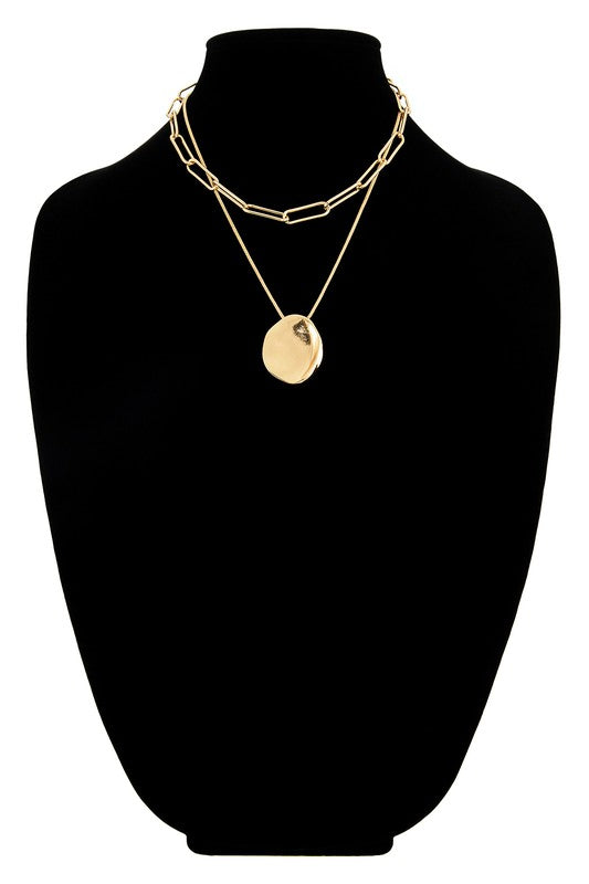 Gold brass multi layered necklace with pendant image 2