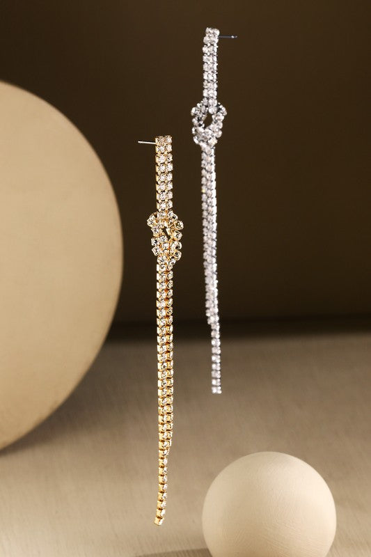 Gold linear dangle drop rhinestone earrings image 1
