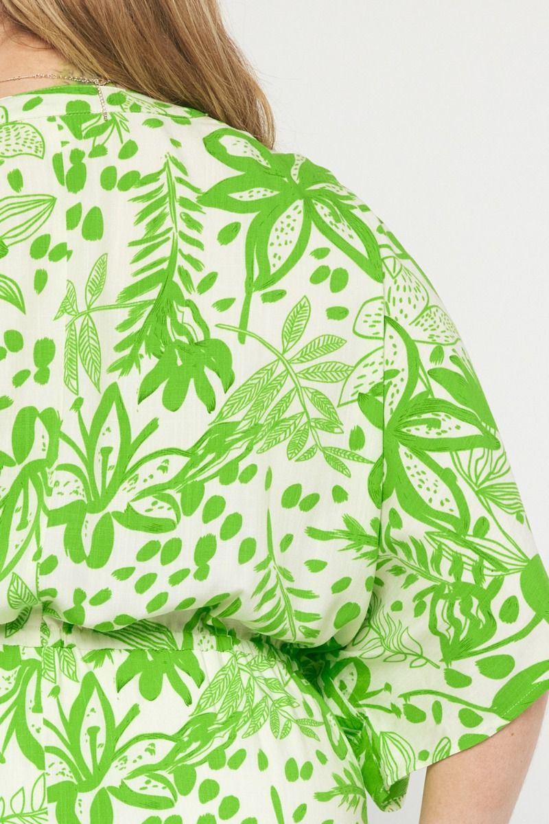 Green floral print v-neck 1/2 sleeve mini dress image 13