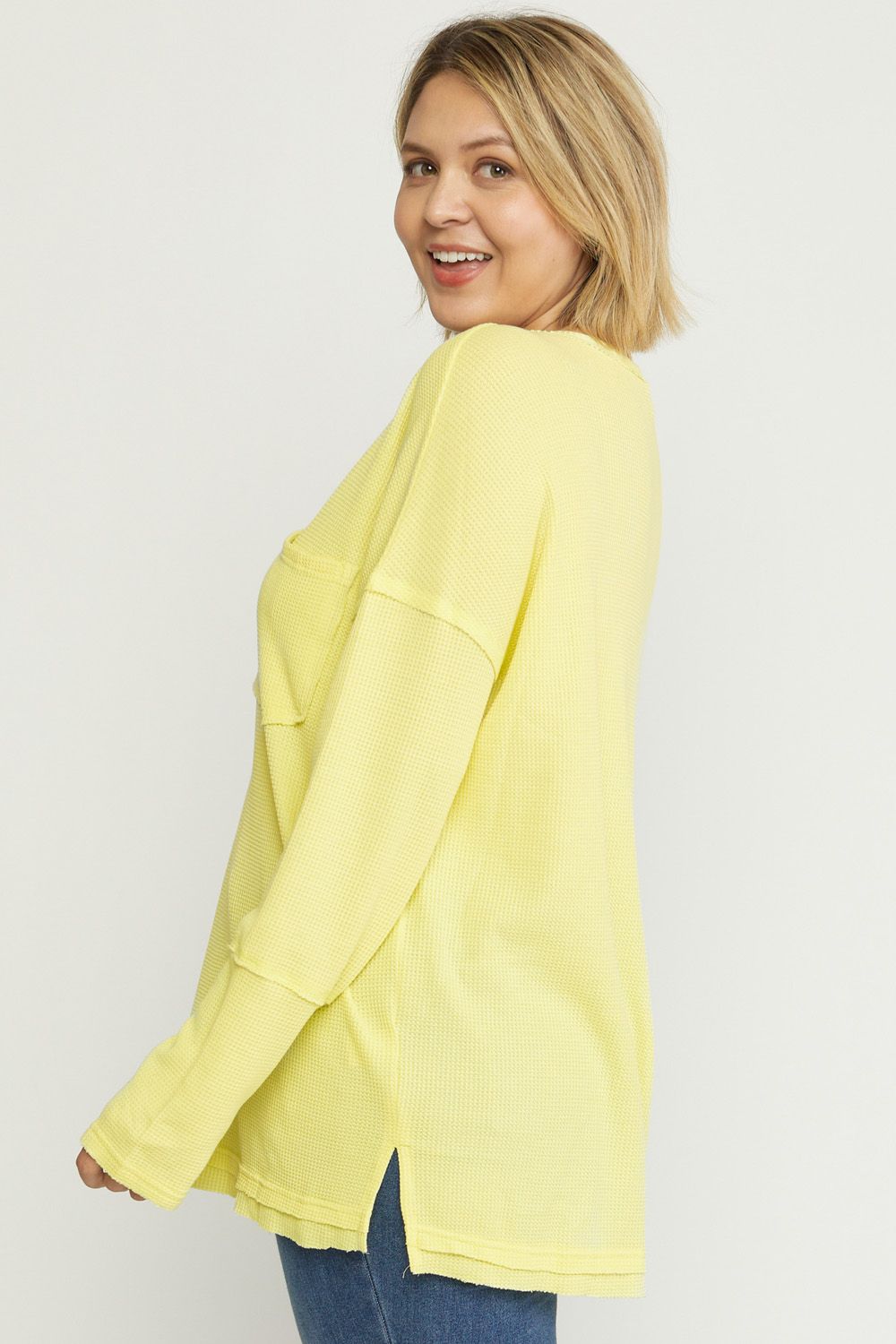Waffle knit long sleeve top image 2