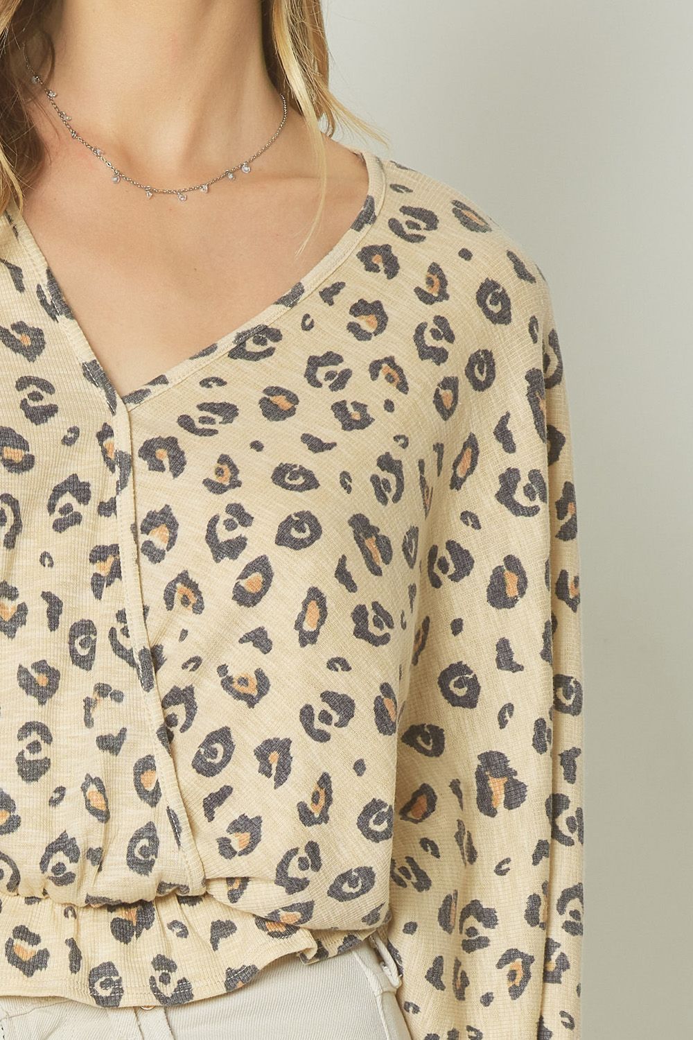 Leopard print surplice crop long sleeve top image 6