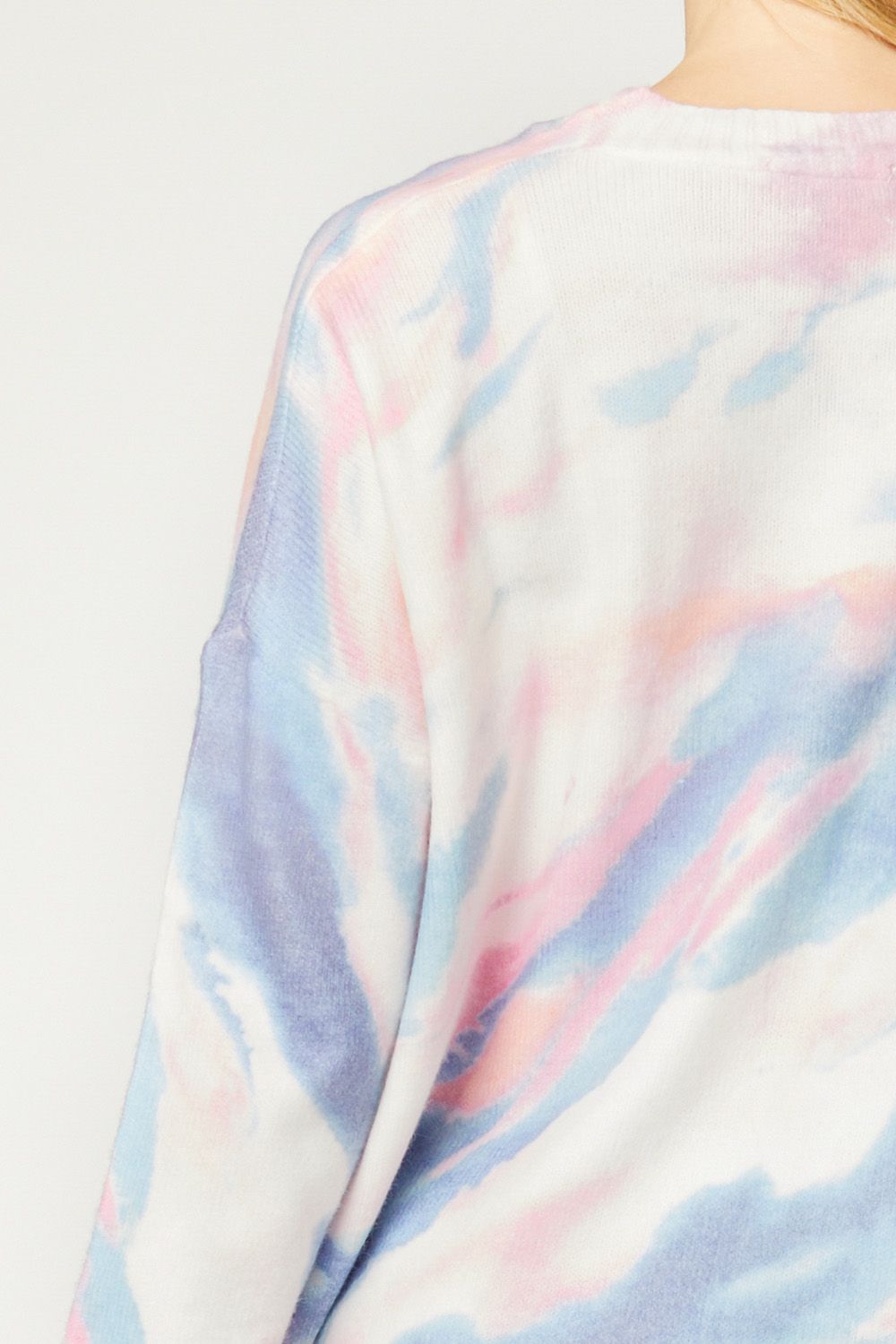 Multi-colored tie dye print cardigan featuring button closure at front image 5