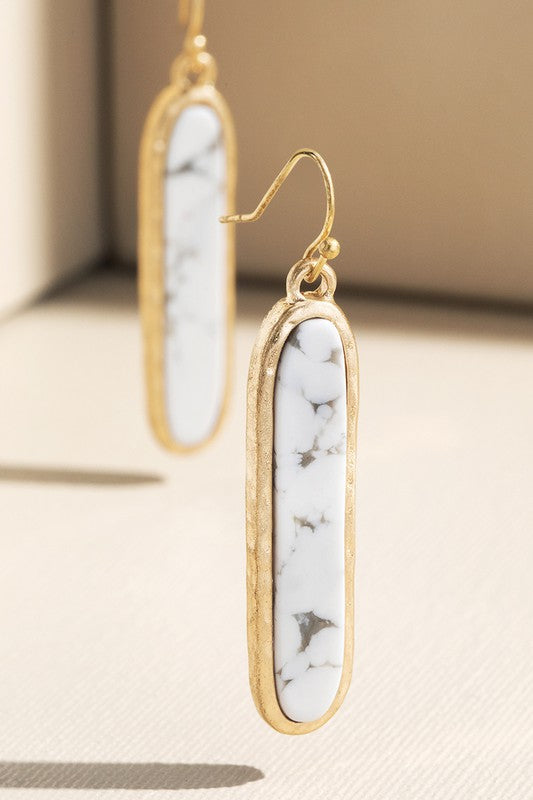 Howlite white metal bar earring with stone image 0