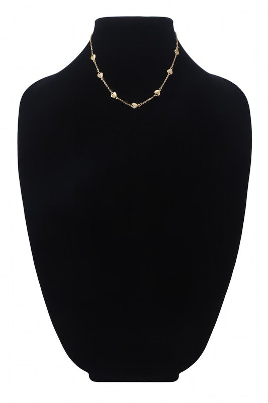 Gold chain link necklace with pave heart pendants image 3
