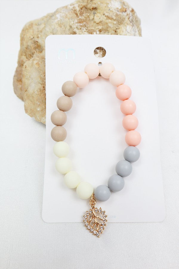 Leaf charm round bead bracelet image 1