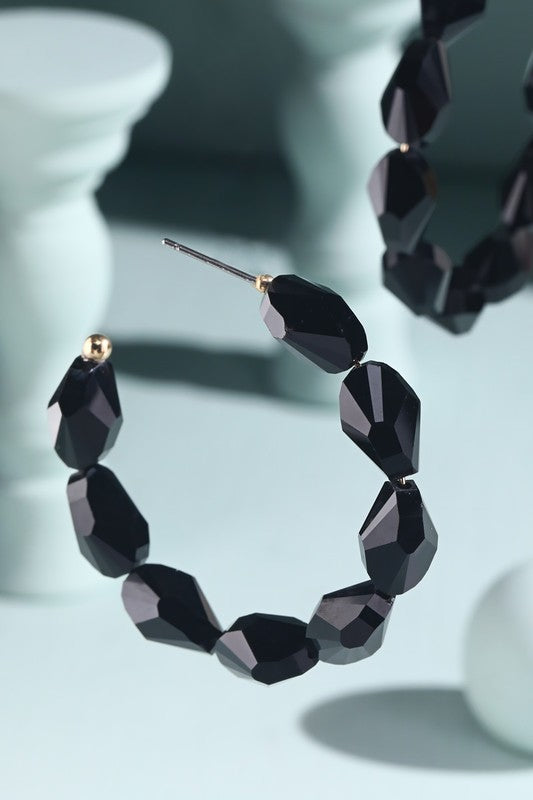 Black Glass bead hoop earring image 0