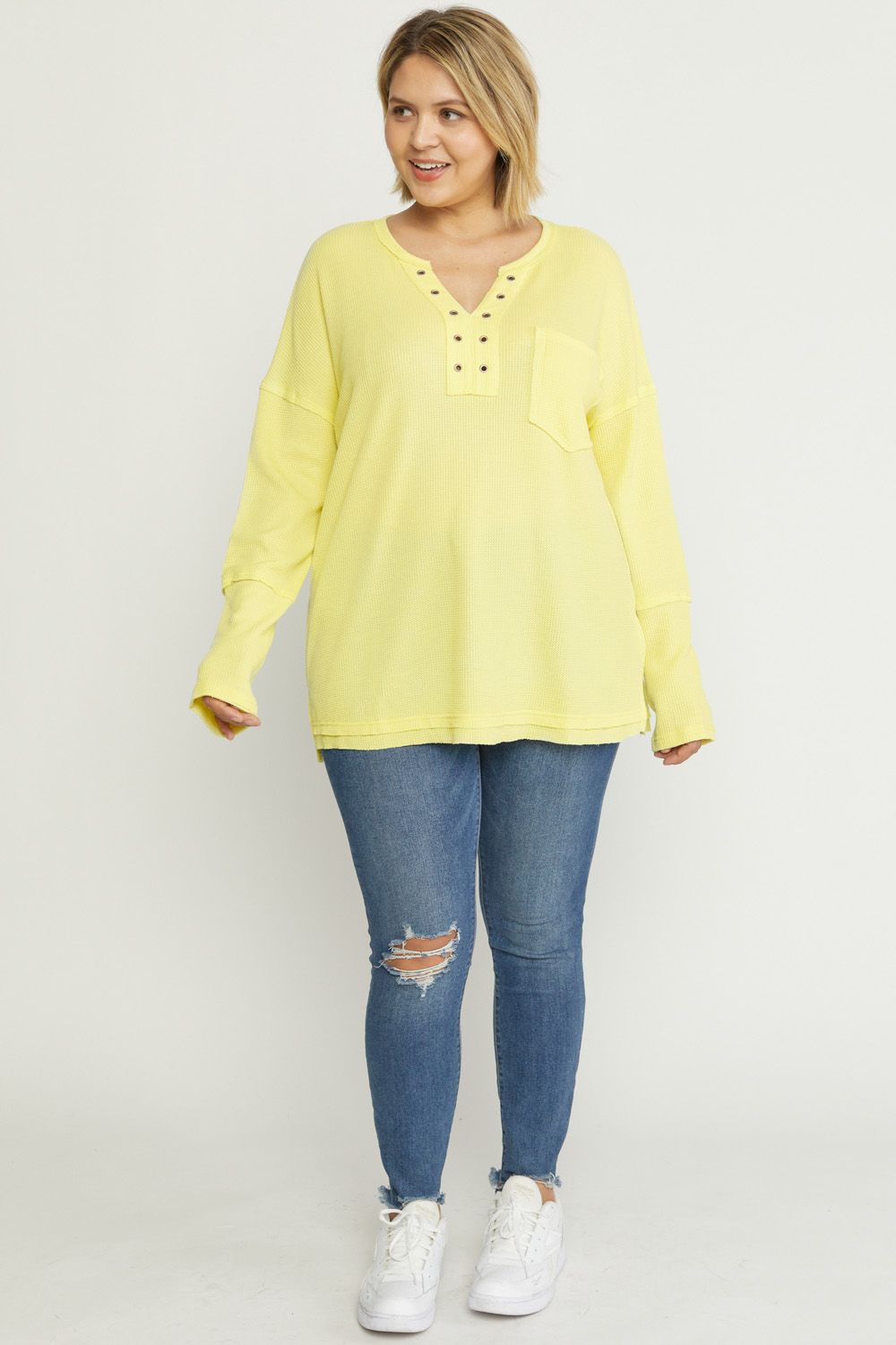 Waffle knit long sleeve top image 4