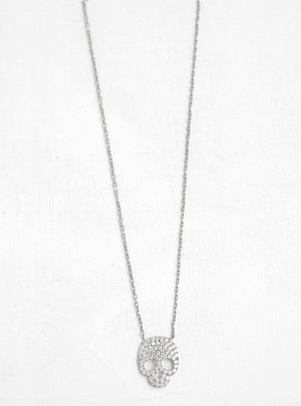 925 Sterling Silver CZ Skull Necklace