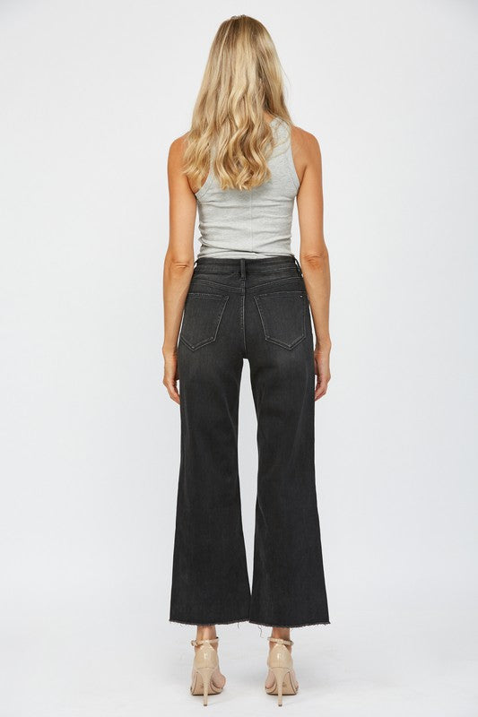 Black Mica Denim Stretch Super High Rise Wide Leg