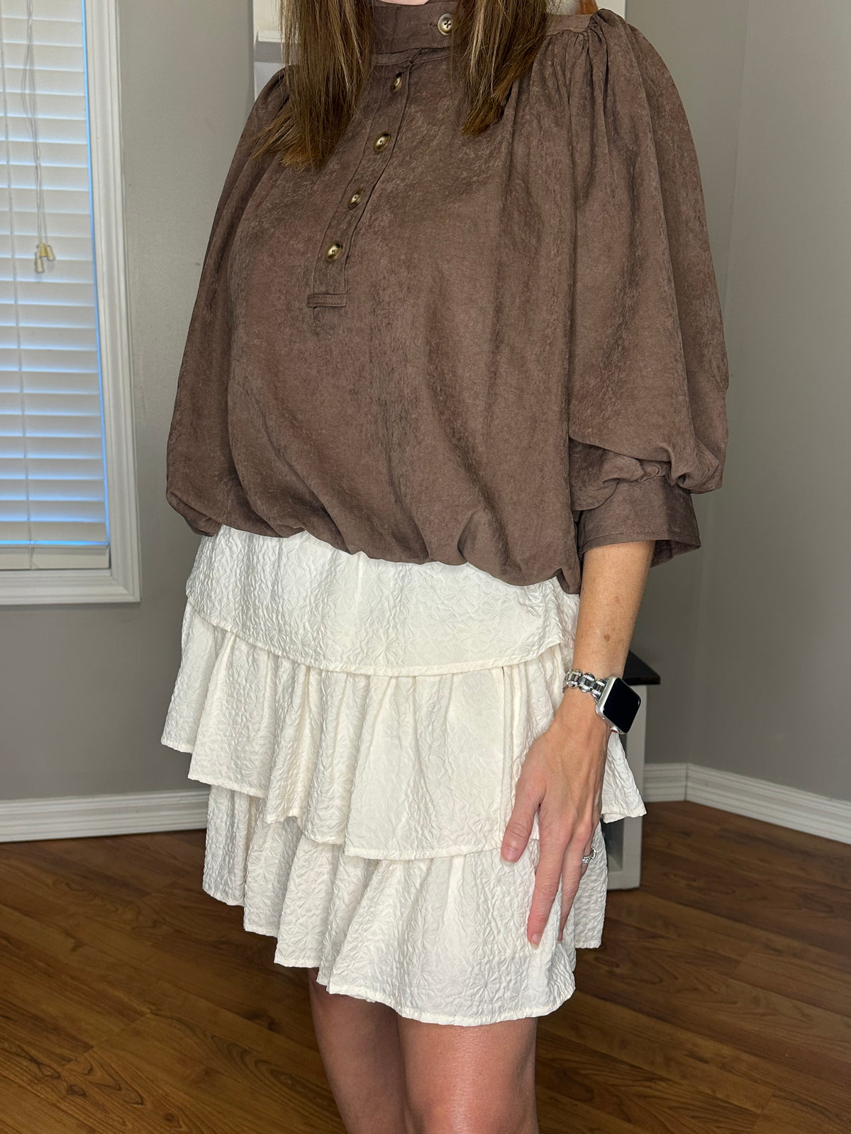 White Textured Ruffle Tiered Mini Skirt