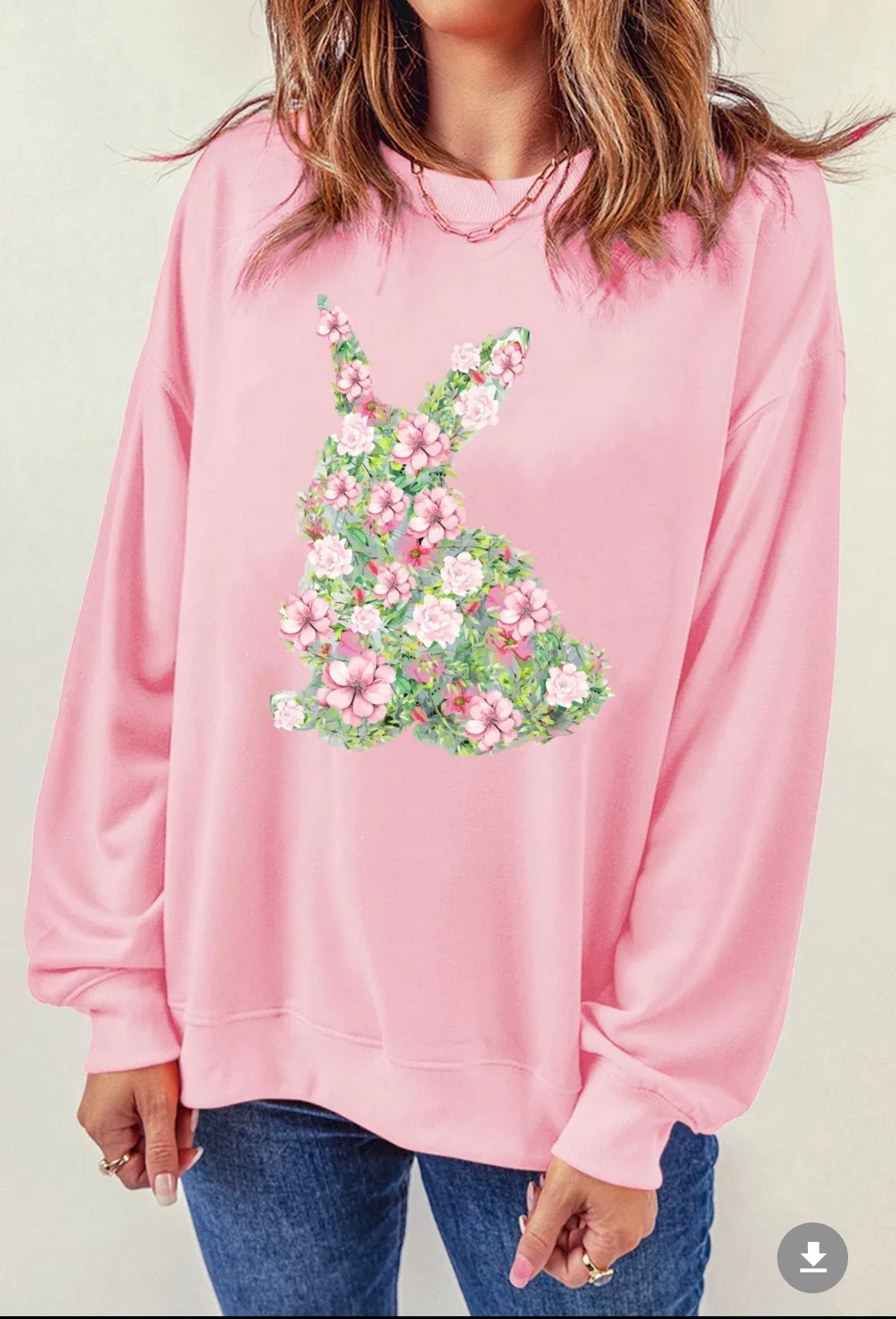 Floral Bunny Round Neck Long Sleeve Sweatshirt