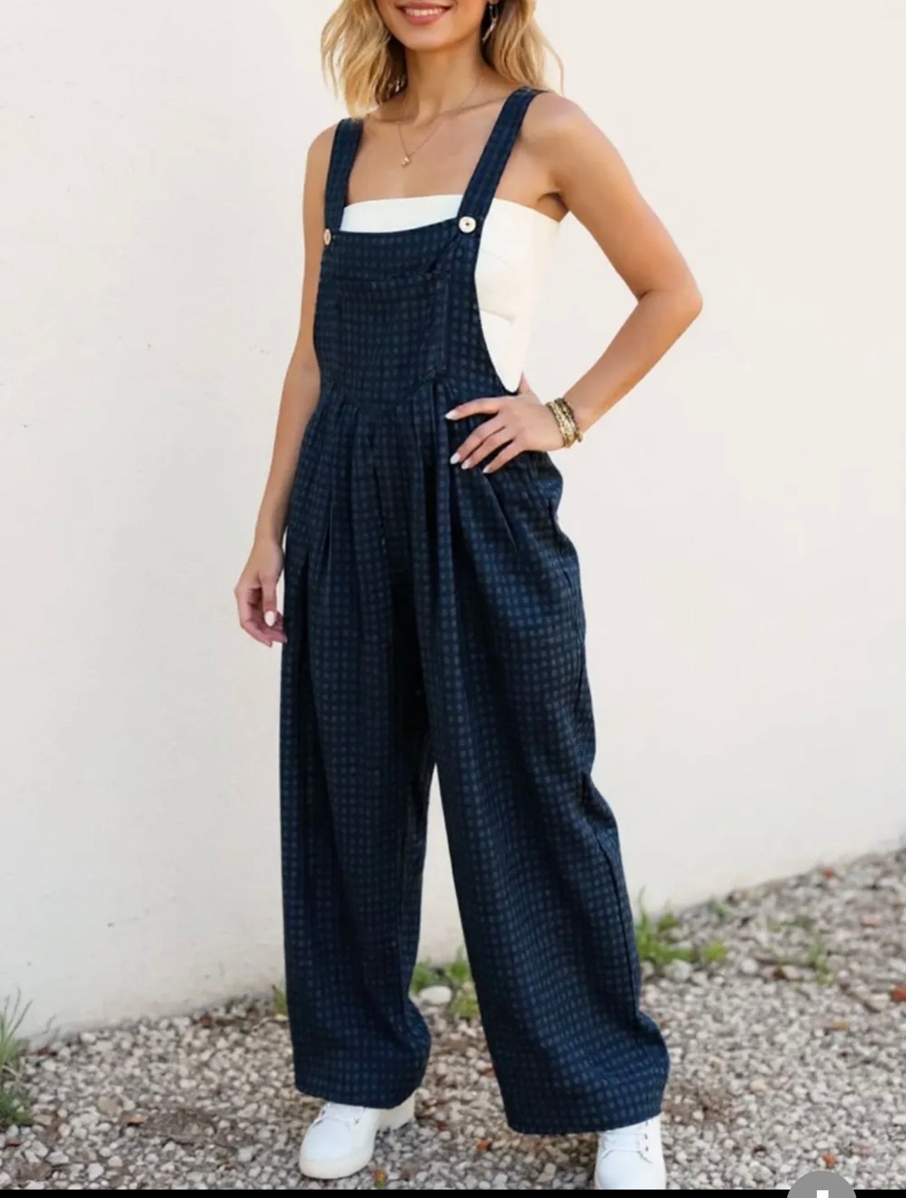 Oh Full Size Plaid Wide Leg Overalls with Pockets