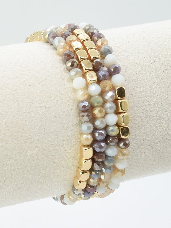 4 Piece Glass Metal Beaded Bracelet Set