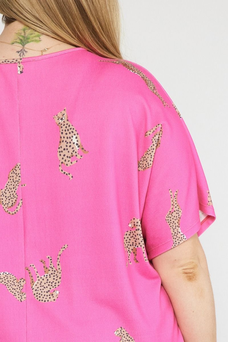 Cheetah print v-neck short sleeve top featuring drop shoulder. image 6
