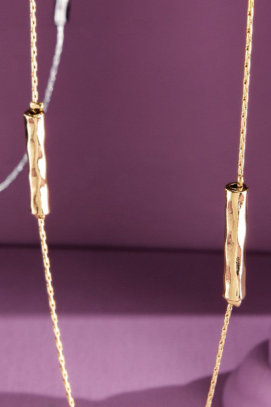 Gold brass cylinder bead necklace image 3