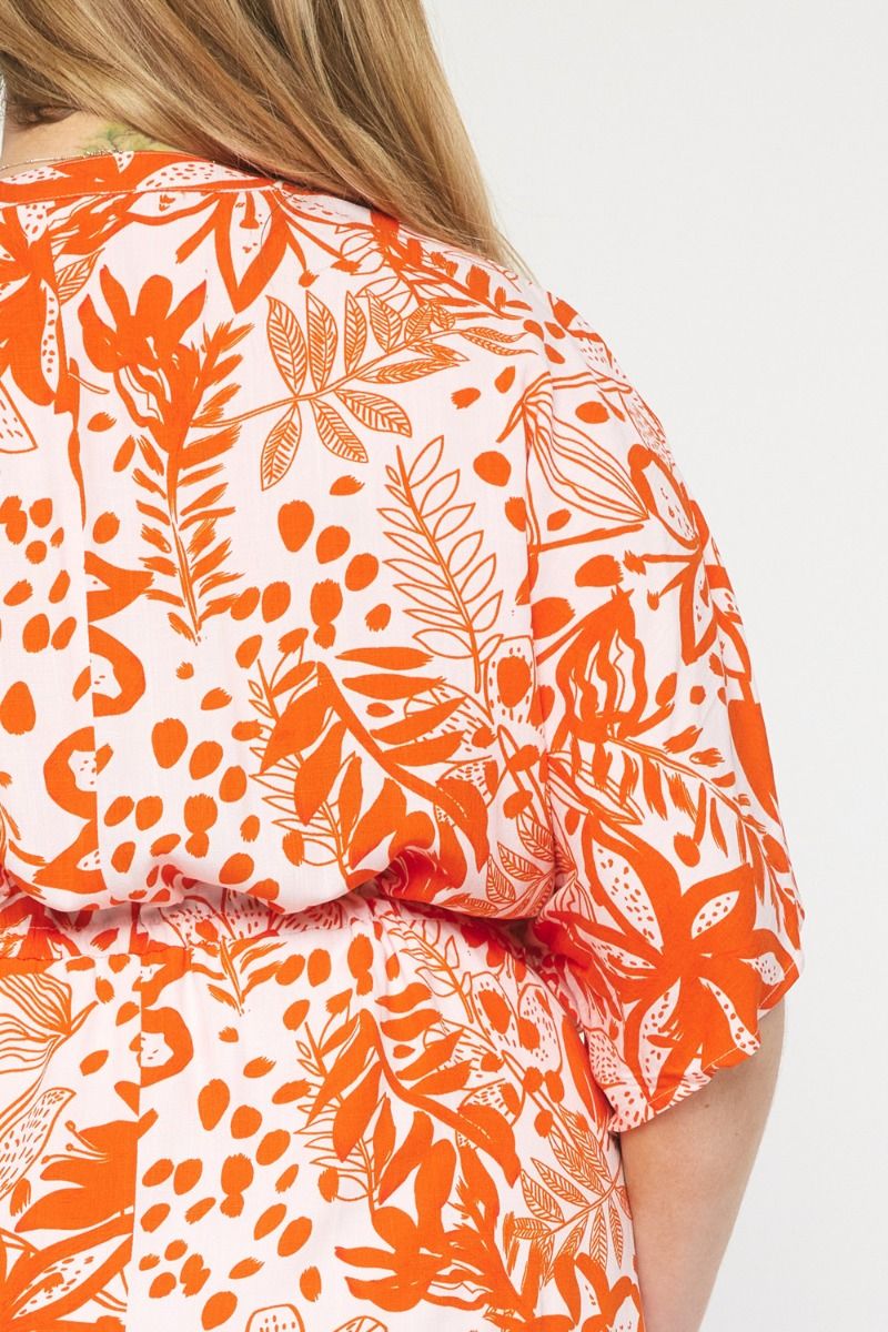 Orange Floral print v-neck 1/2 sleeve mini dress image 13