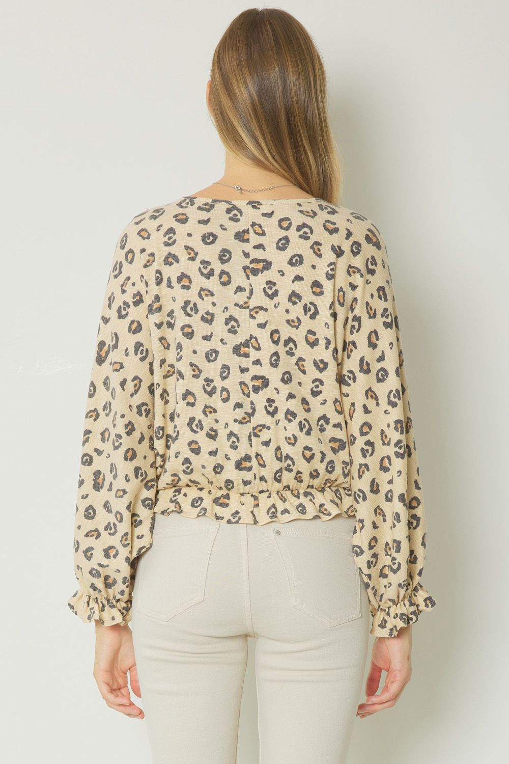 Leopard print surplice crop long sleeve top image 3