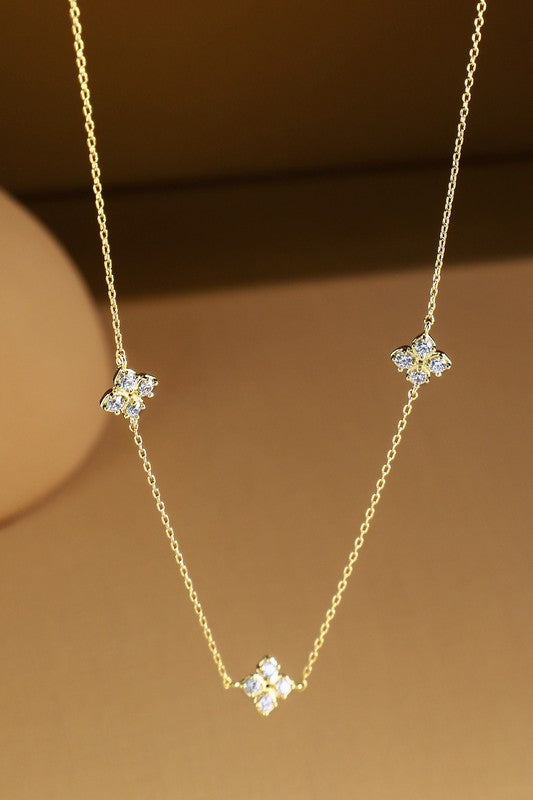 Gold brass pave clover station necklace image 0