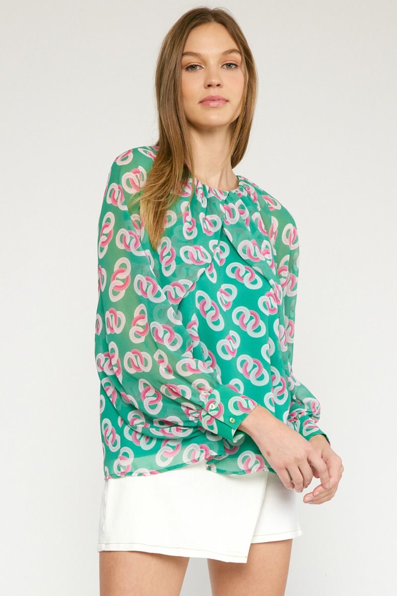Floral print round neck long sleeve top image 1