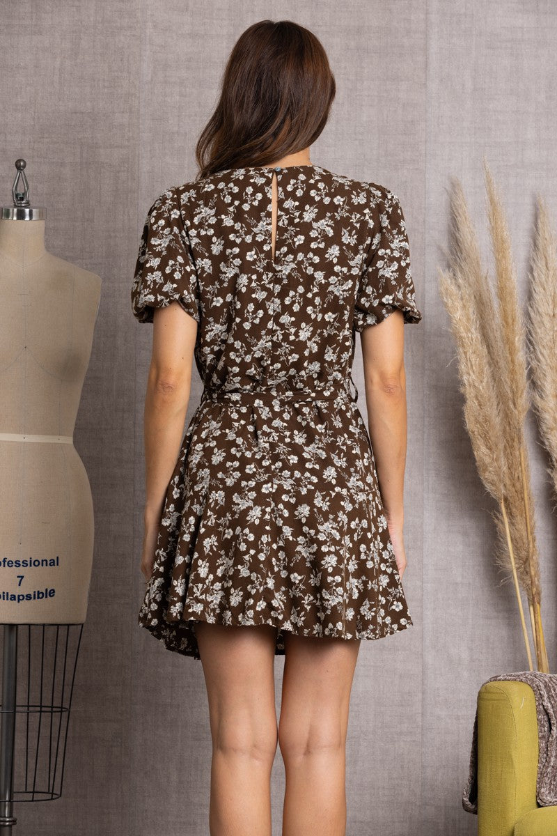 Floral Print Puff Shorts Sleeves Mini Dress image 2
