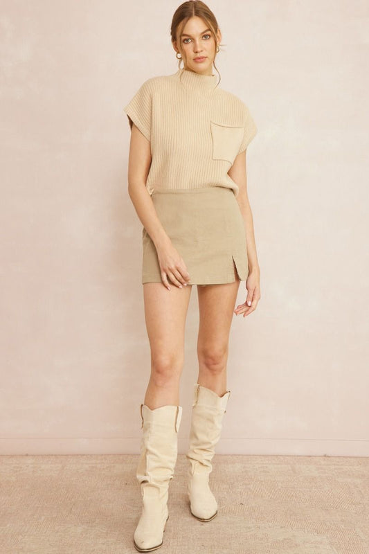 Washed denim skort featuring slit at side. image 0