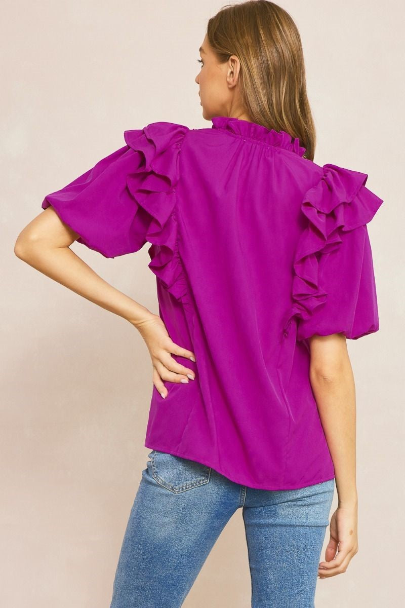 Solid Orchid Color Bubble Sleeve Top image 6