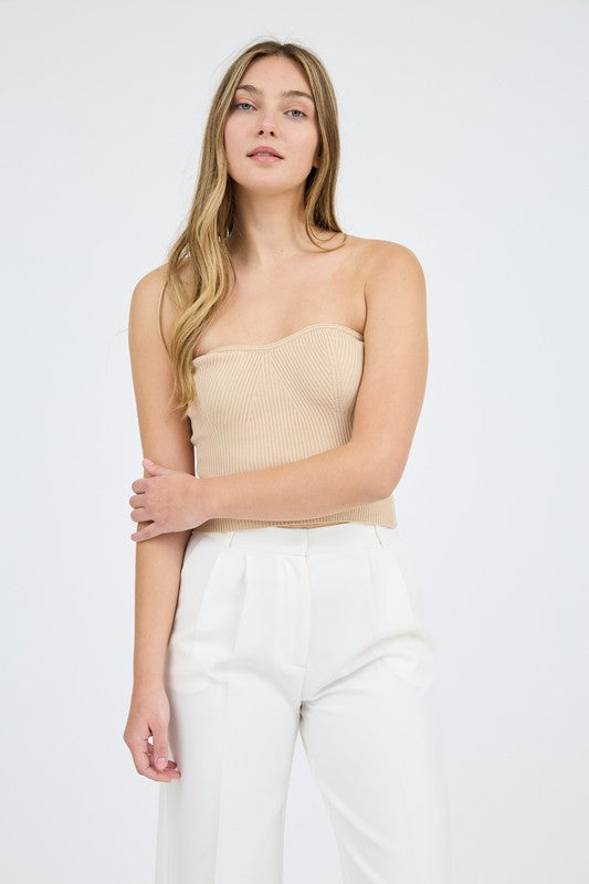Khaki strapless sweater knit tube top image 2