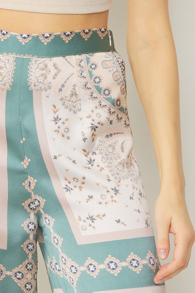Satin print high waisted wife leg pants  image 5