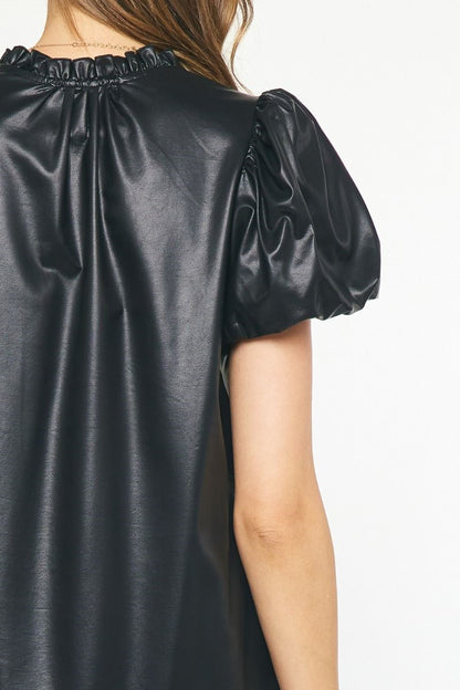 Black Faux leather short sleeve v-neck mini dress image 5