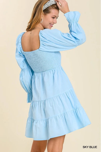 Bubble Sleeve Smocked Tiered Dress with No Lining image 4