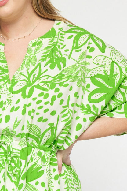 Green floral print v-neck 1/2 sleeve mini dress image 12
