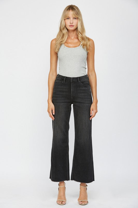 Black Mica Denim Stretch Super High Rise Wide Leg