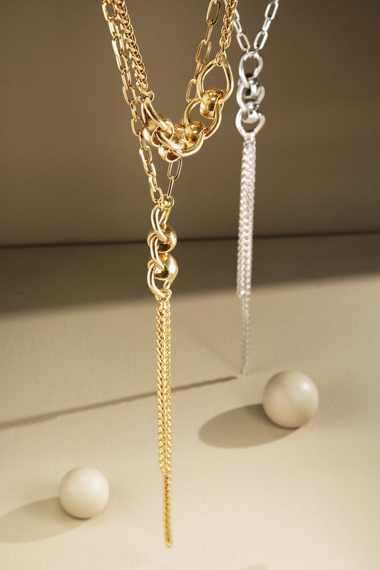 Silver organic Y shaped necklace image 1