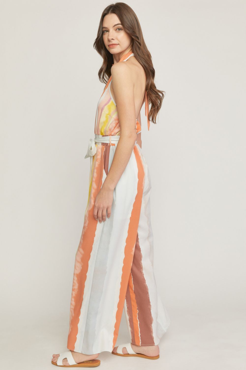 Print high neck sleeveless wide leg romper  image 2