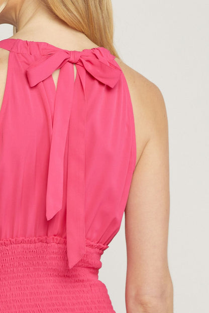 Pink solid v-neck sleeveless tiered maxi dress  image 5