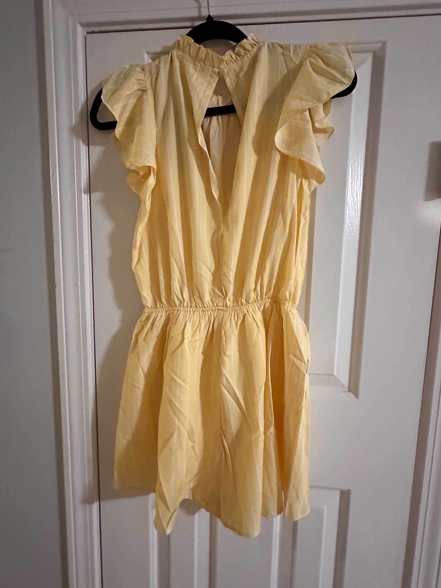 Yellow Ruffle Mock Neck Tassel Stripe Print Romper image 1