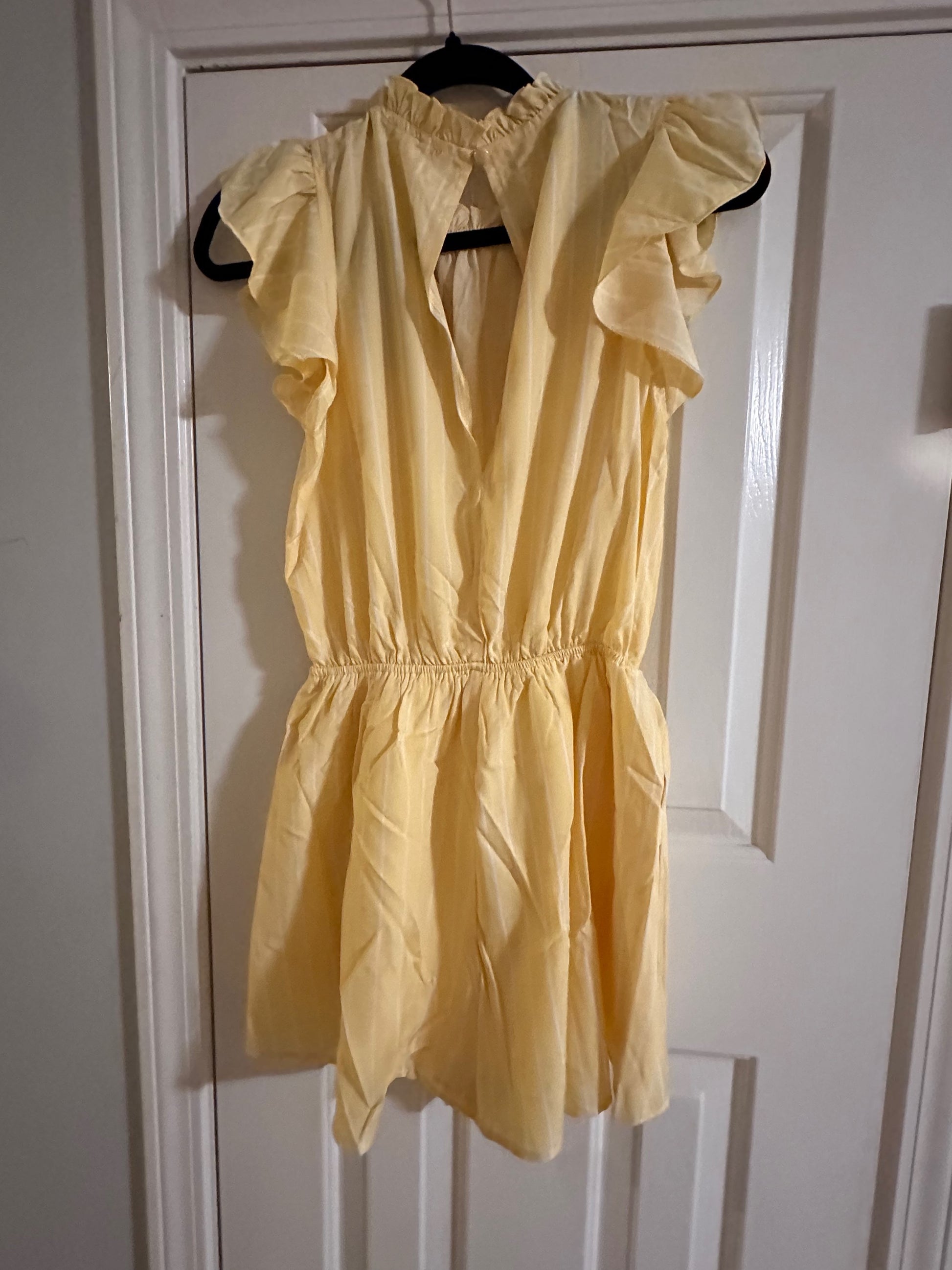 Yellow Ruffle Mock Neck Tassel Stripe Print Romper image 1