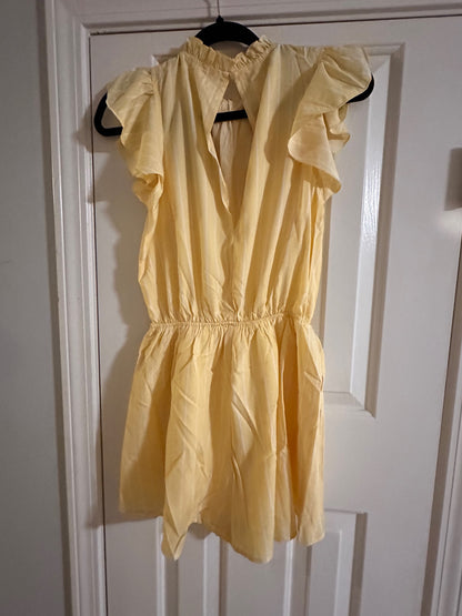 Yellow Ruffle Mock Neck Tassel Stripe Print Romper image 1
