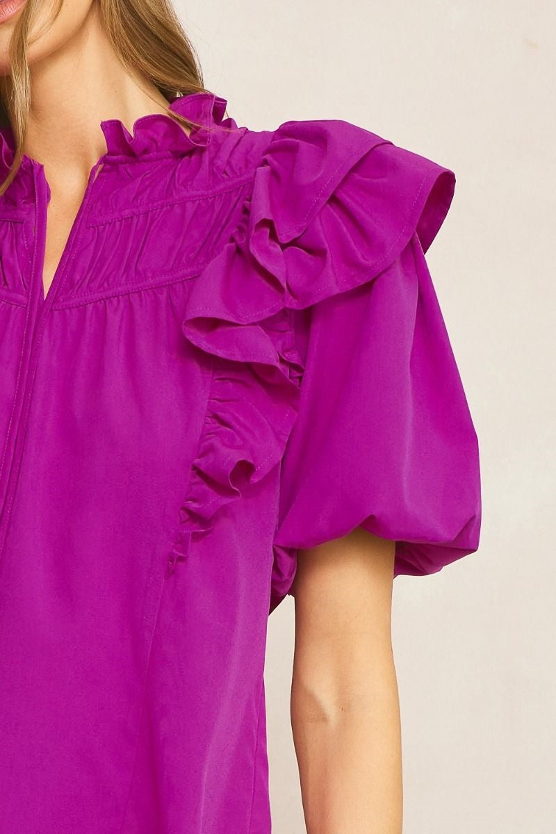Solid Orchid Color Bubble Sleeve Top image 5
