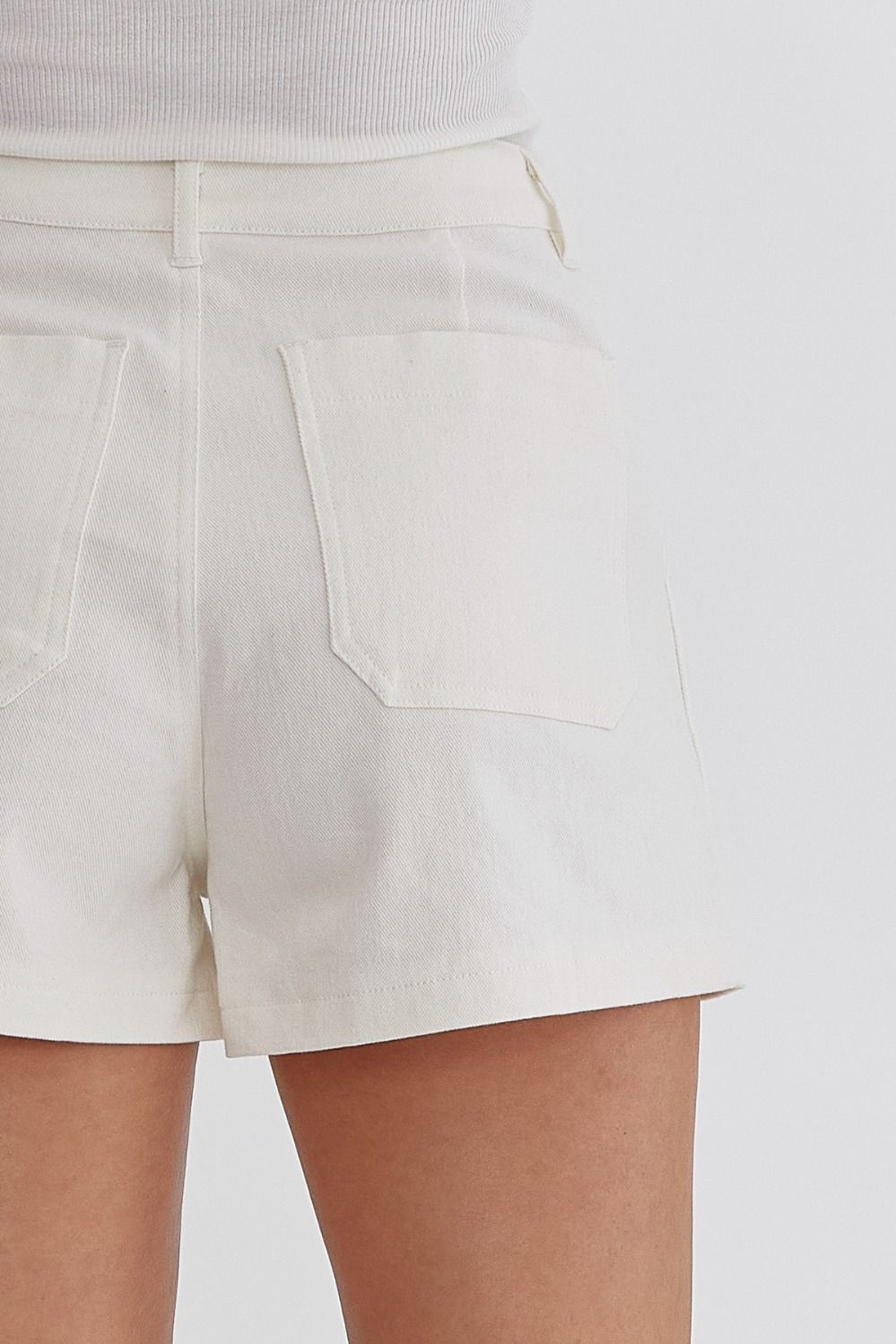 White colored high waisted denim shorts image 6