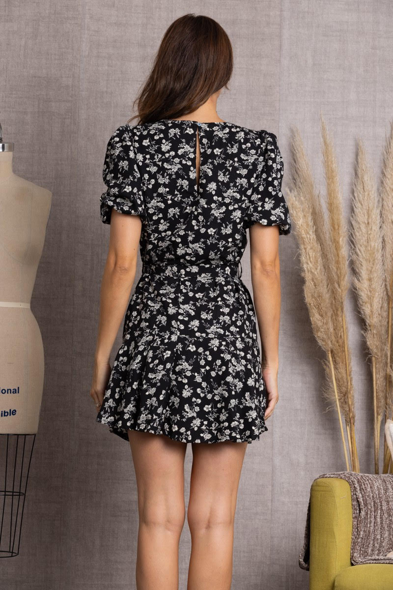 Floral Print Puff Shorts Sleeves Mini Dress image 4