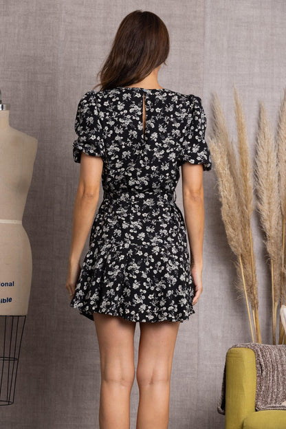 Floral Print Puff Shorts Sleeves Mini Dress image 4
