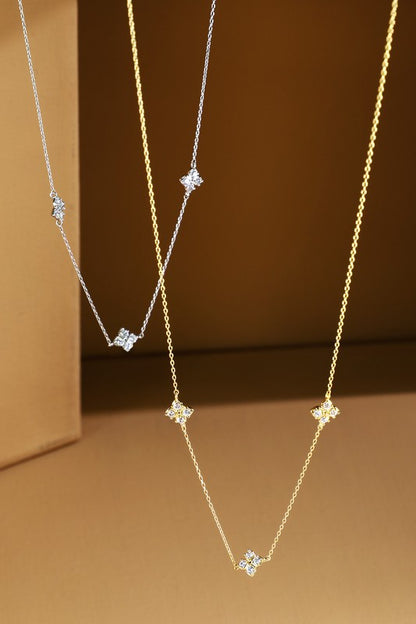 Gold brass pave clover station necklace image 2