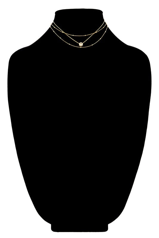 Gold brass 3 layer necklace with rhinestone pendant image 2