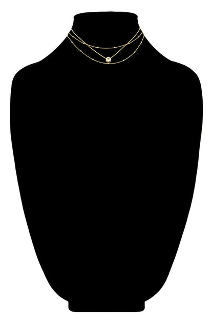 Gold brass 3 layer necklace with rhinestone pendant image 2